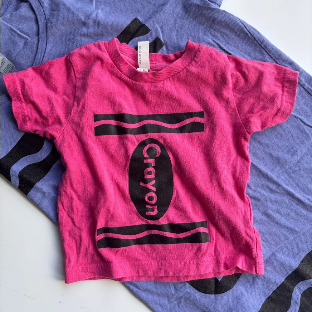Bundle Womens Kids Crayon Graphic Tees in Purple & Pink Halloween Costume Fun - Picture 5 of 6